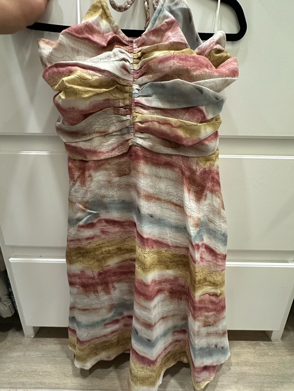 Ruched Halter Sundress in Multi-Color Marble Print
